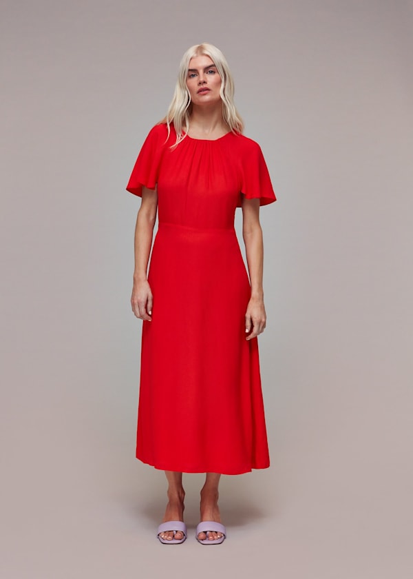 Red Petite Annabelle Cape Sleeve Dress
