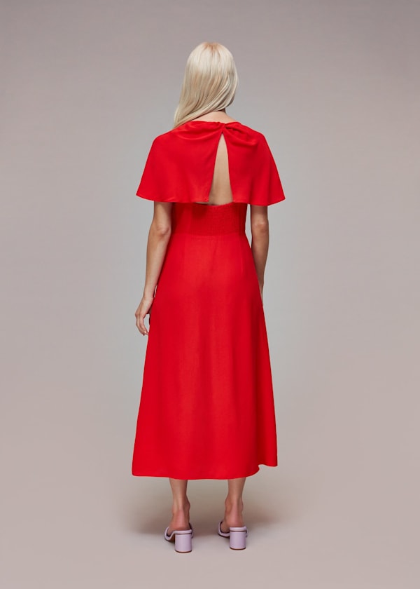 Red Petite Annabelle Cape Sleeve Dress
