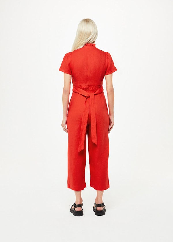 Red Petite Emmie Linen Jumpsuit