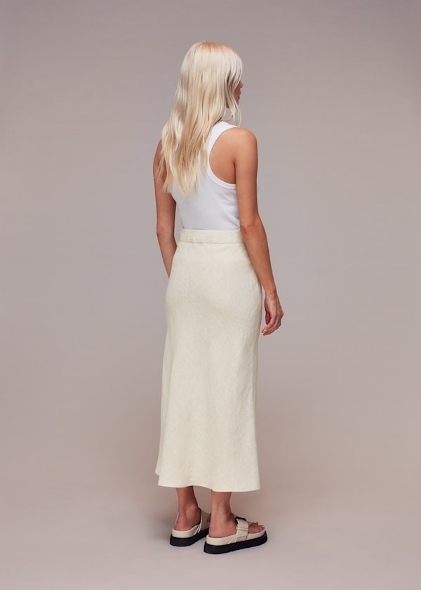 Oatmeal Petite Linen Side Button Skirt