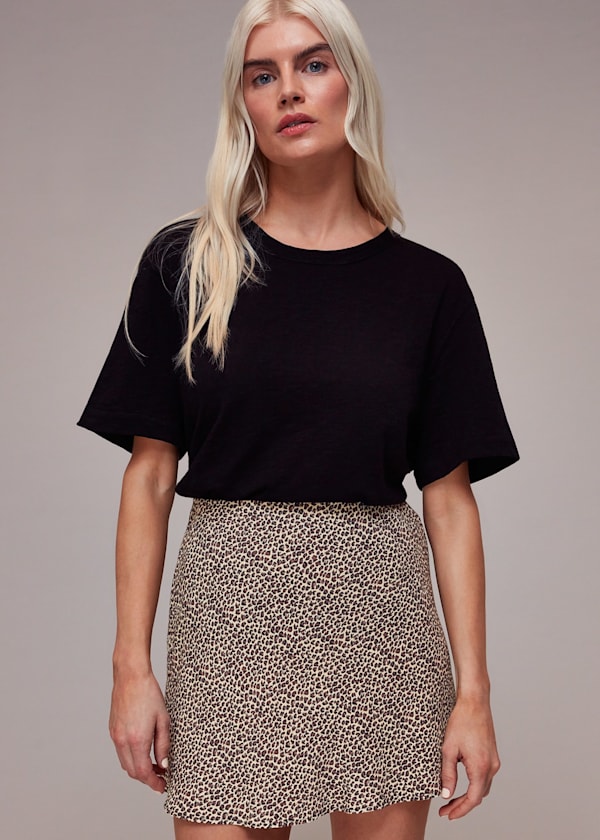 Petite Dashed Leopard Mini Bias Skirt