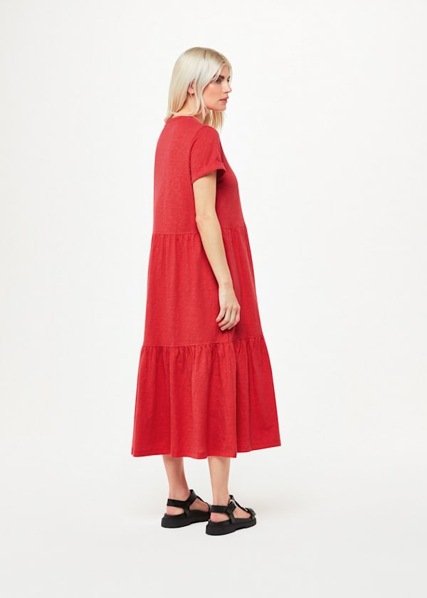 Red Petite Tiered Jersey Midi Dress