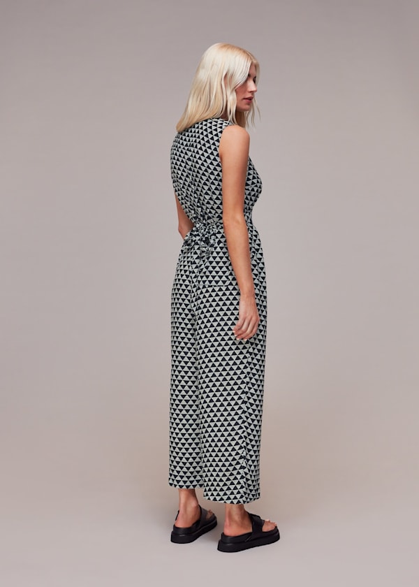 Black Petite Triangle Checkerboard Jumpsuit