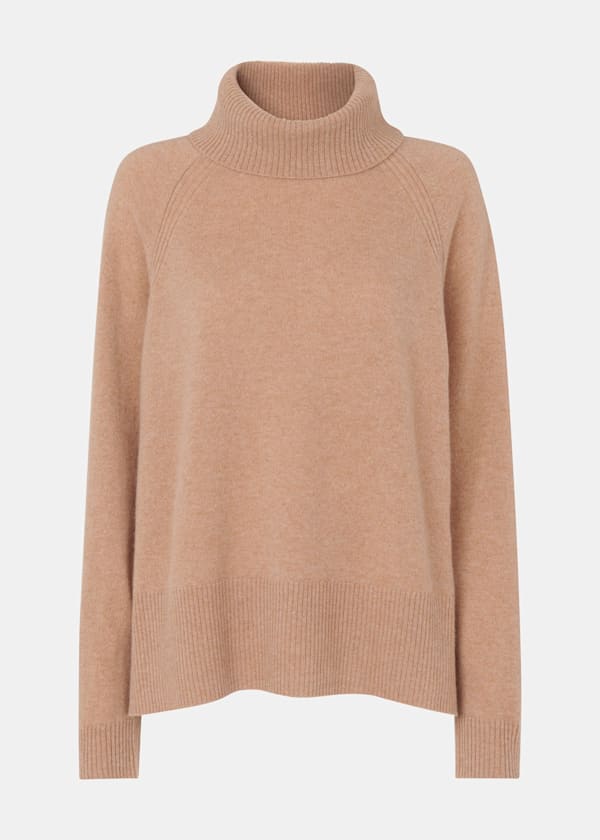 Camel Petite Cashmere Roll Neck