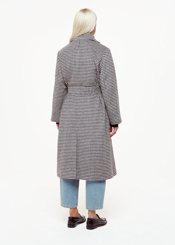 Black Petite Celia Houndstooth Wrap Coat