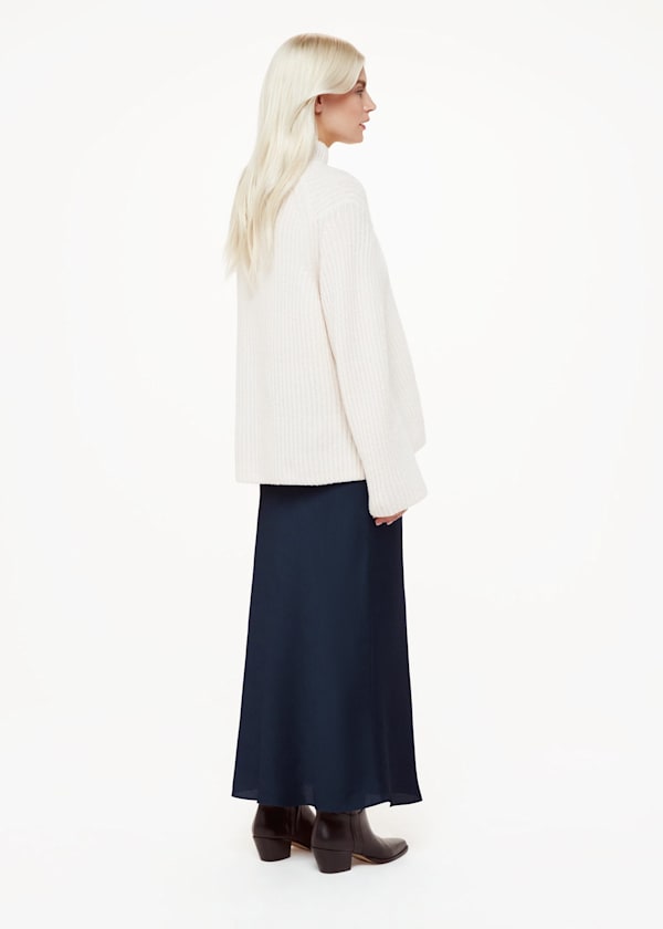 Navy Petite Satin Bias Cut Skirt