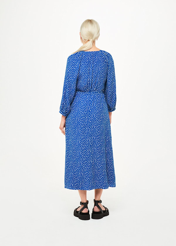 Blue Petite Micro Cactus Print Midi Dress