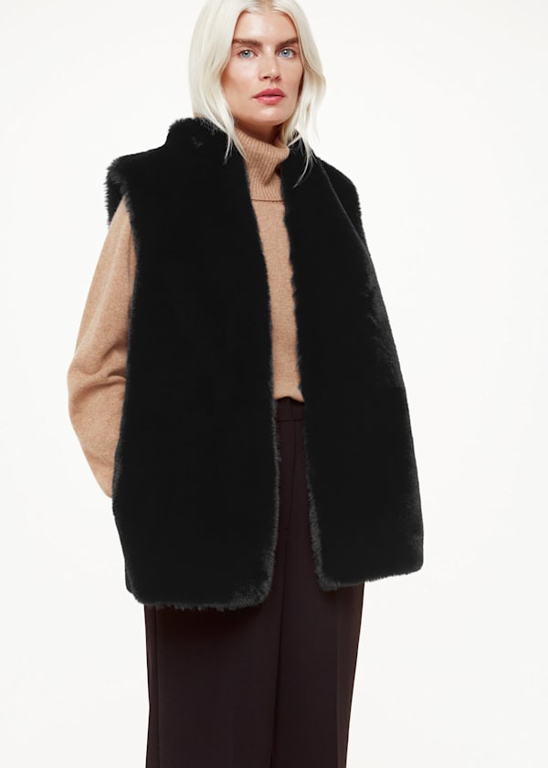 Black Petite Faux Fur Gilet