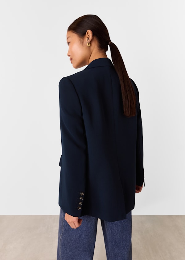 Navy Petite Crepe Boyfriend Blazer