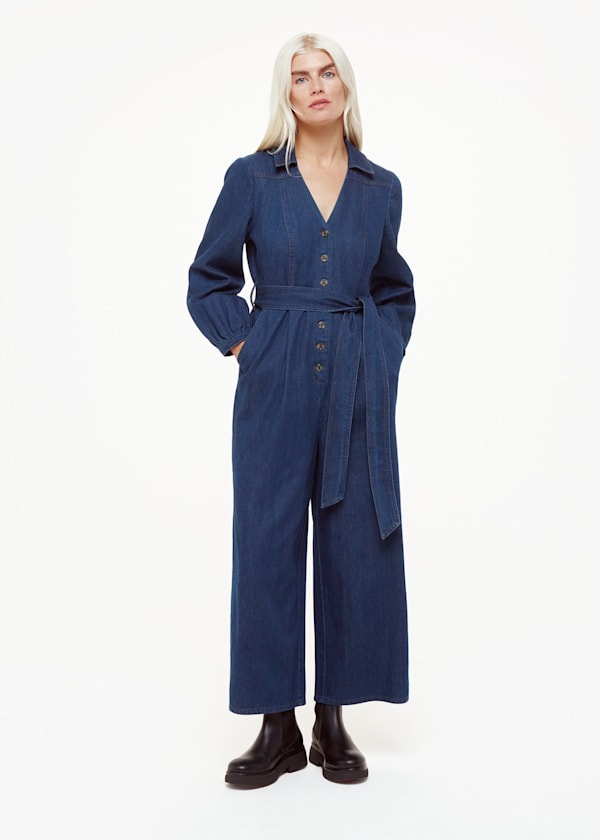 Petite Joni Denim Belted Jumpsuit