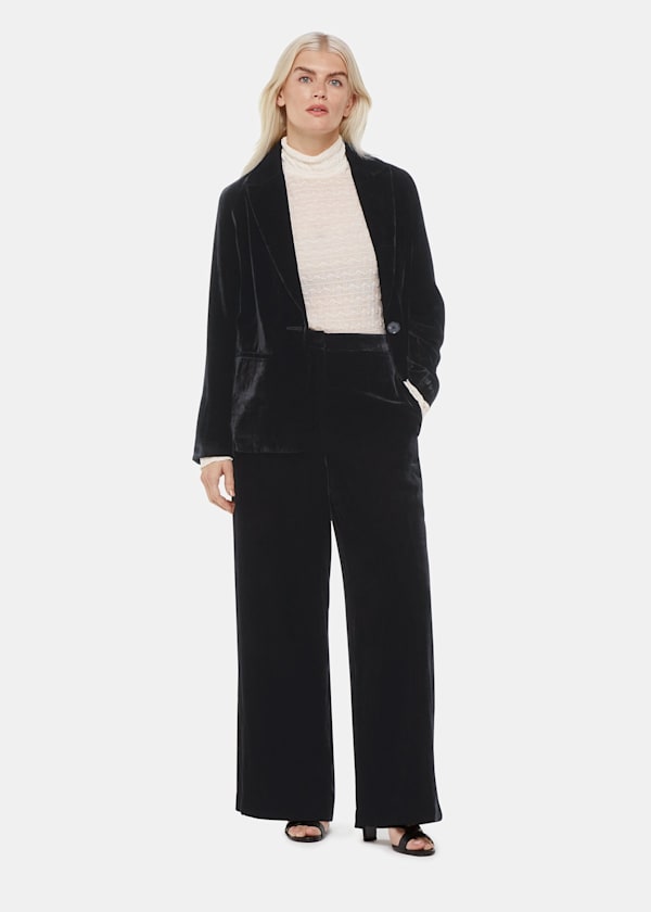 Black Petite Full Length Velvet Pants 