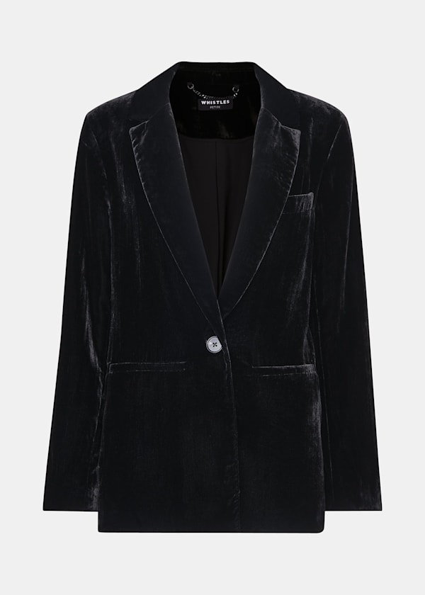 Black Petite Olivia Velvet Blazer