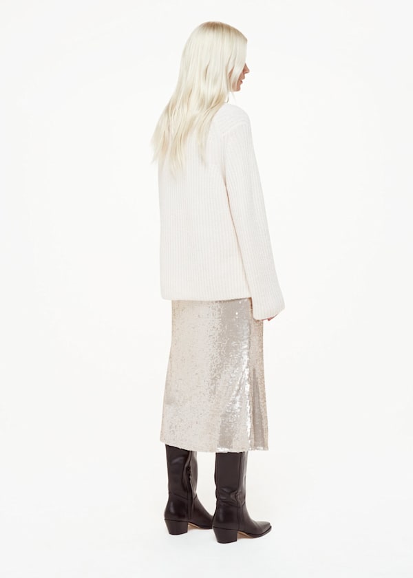 Silver Petite Sequin Midi Skirt