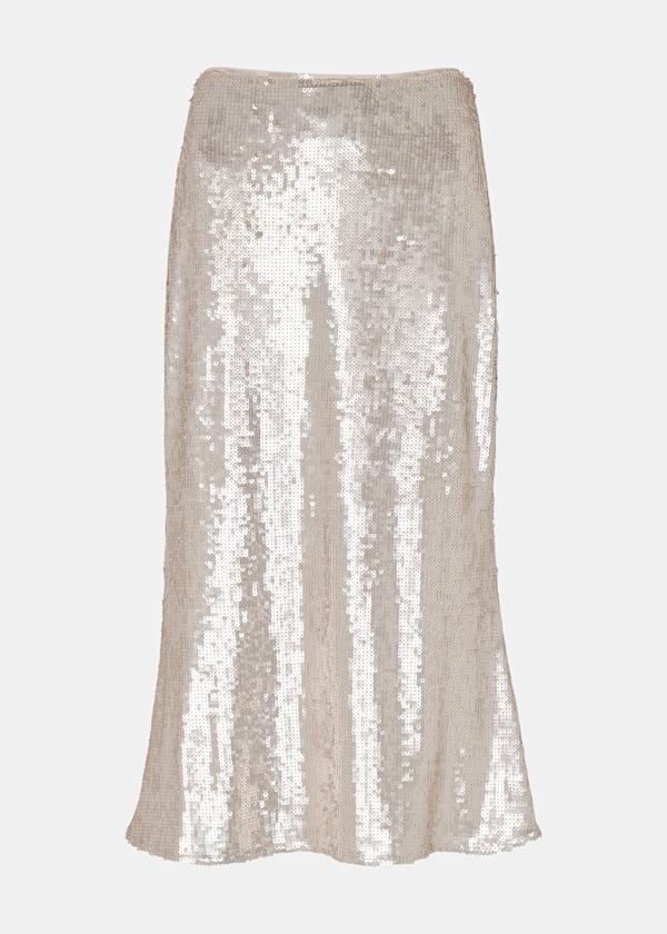 Silver Petite Sequin Midi Skirt