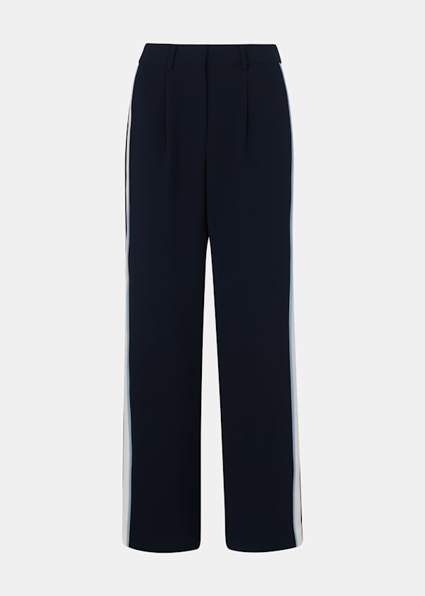 Blue Petite Crepe Side Stripe Trouser
