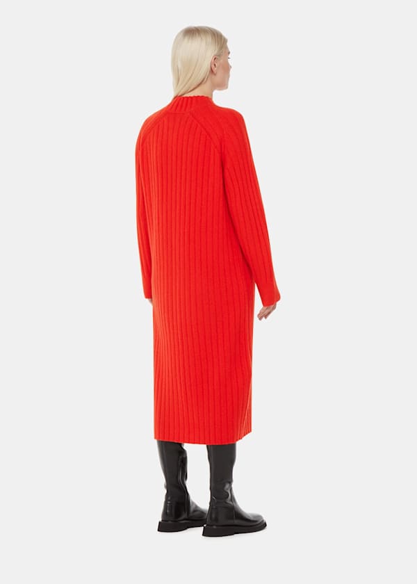 Red Petite Ribbed Knitted Midi Dress