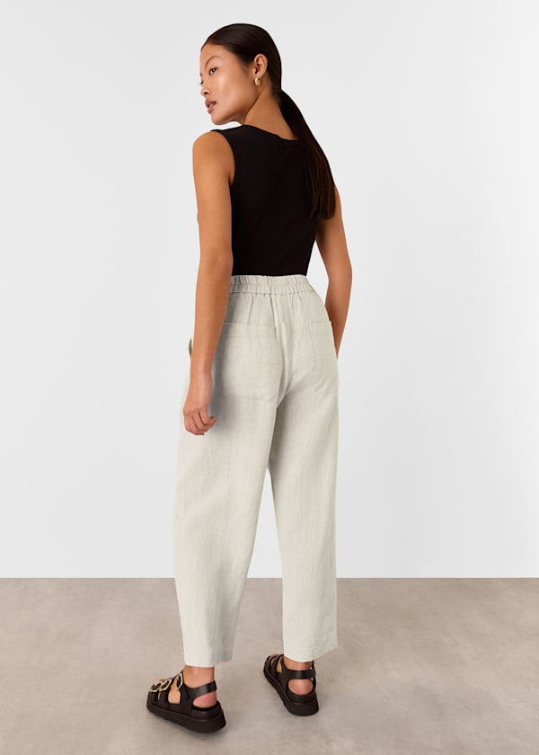 Oatmeal Petite Linen Barrel Leg Trouser