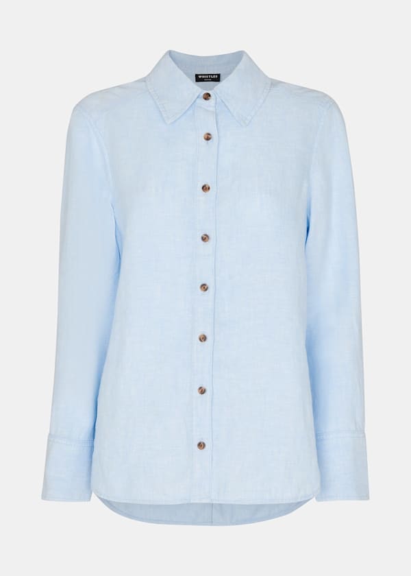Blue Petite Linen Relaxed Fit Shirt