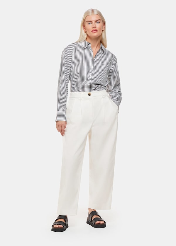 White Petite Bethany Barrel Leg Trouser