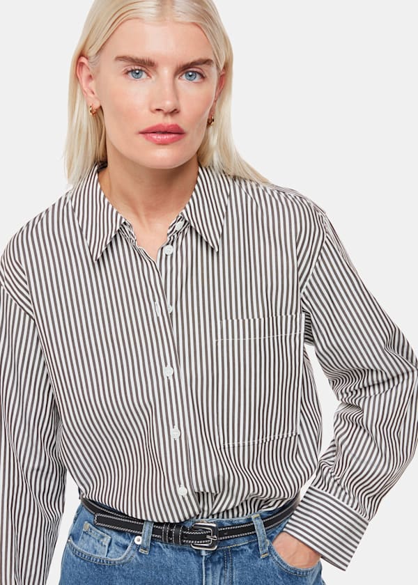Black Petite Stripe Relaxed Fit Shirt