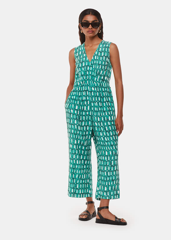 Green Petite Linked Smudge Lorna Jumpsuit