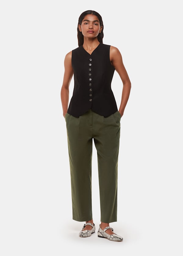 Khaki Petite Bethany Barrel Leg Trouser
