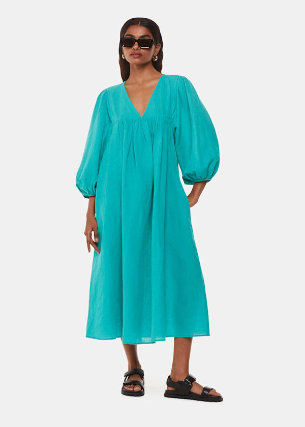 Turquoise Petite Gloria Linen Blend Dress