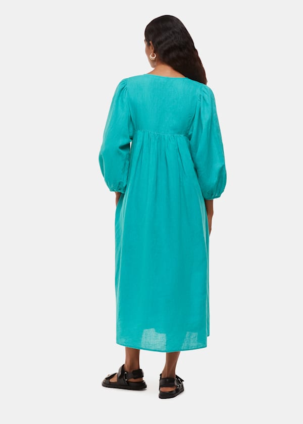 Turquoise Petite Gloria Linen Blend Dress