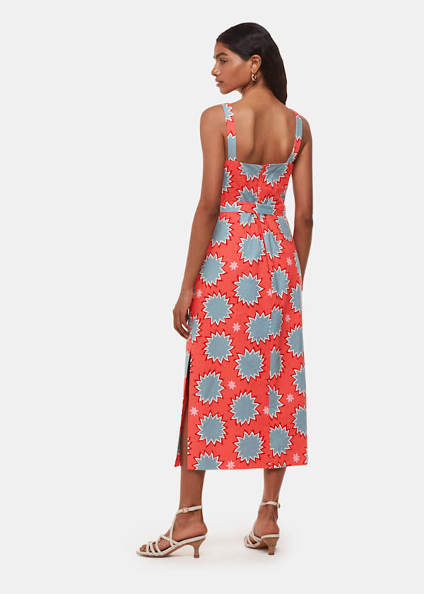 Coral Petite Sunburst Linen Blend Dress