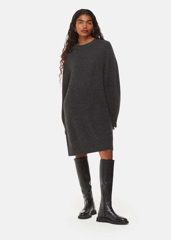 Grey Petite Ava Round Neck Knitted Dress