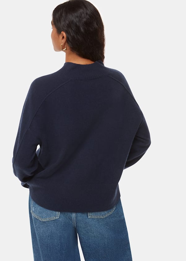 Navy Petite Cashmere V Neck Sweater