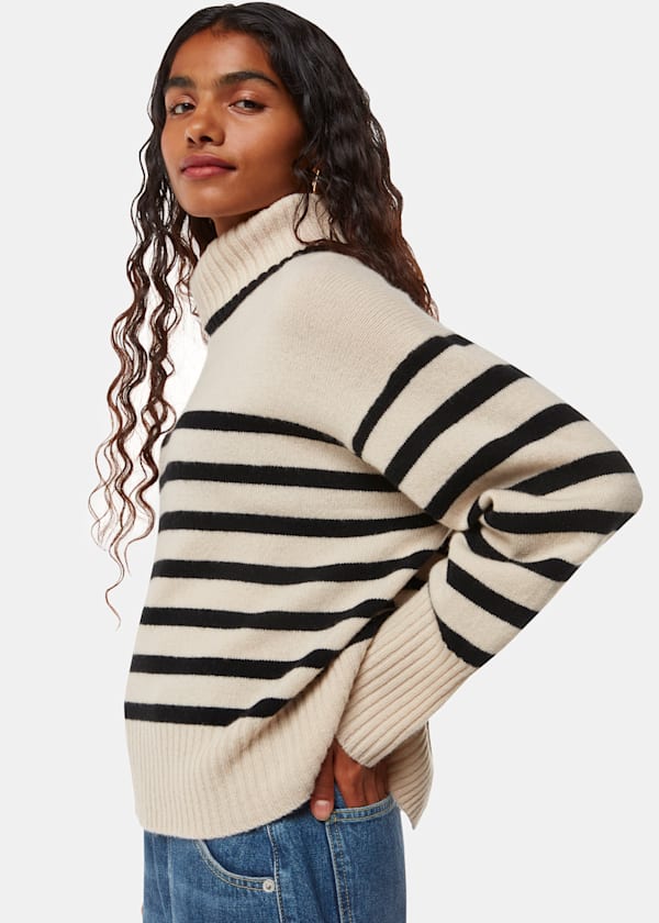 Petite Stripe Wool Roll Neck