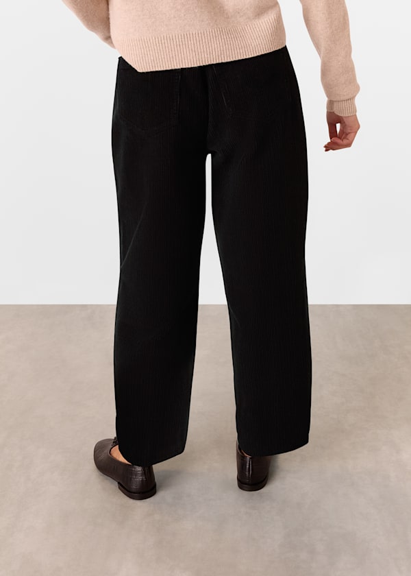 Black Petite High Waist Cord Barrel Jean