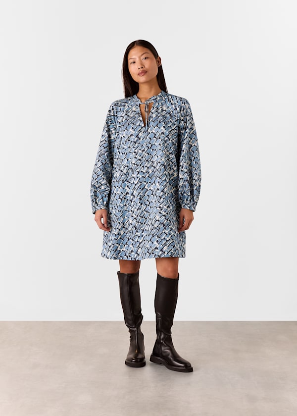 Blue Petite Feathered Wing Marnie Dress