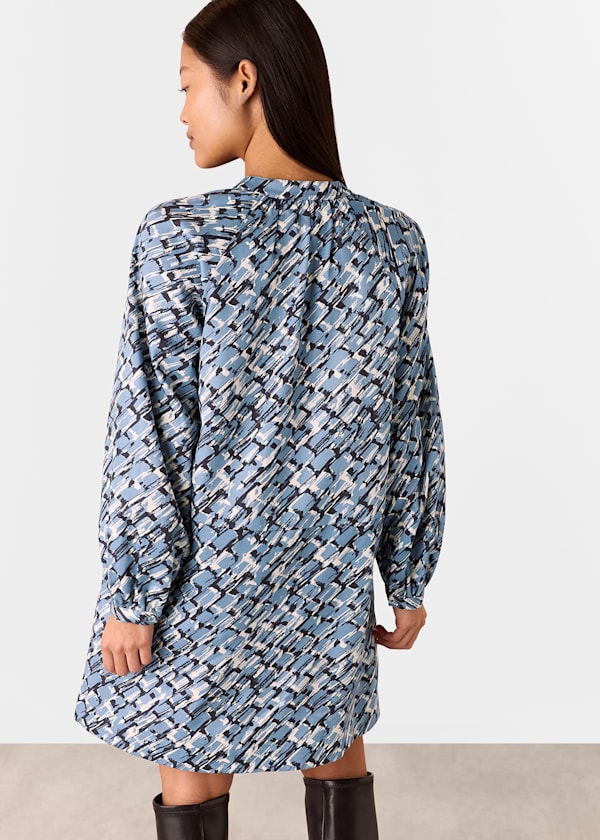 Blue Petite Feathered Wing Marnie Dress
