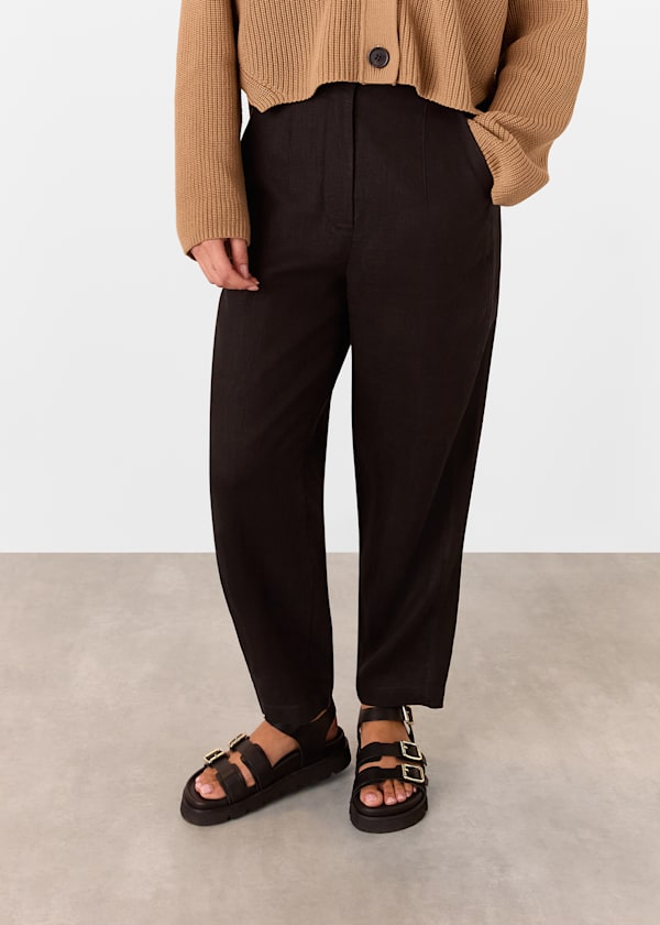 Black Petite Linen Barrel Leg Pants 