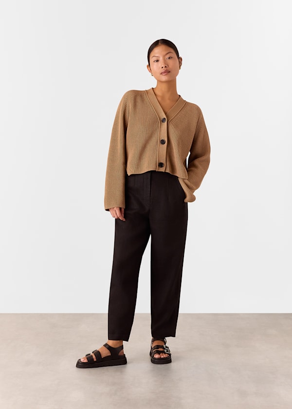 Black Petite Linen Barrel Leg Pants 