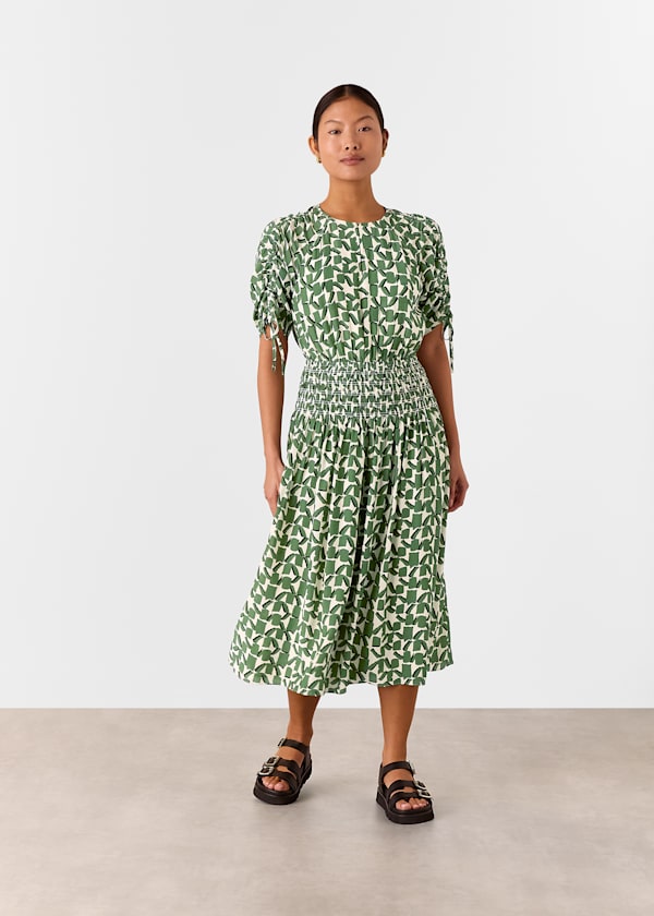 Ivory Petite Abstract Squares Midi Dress
