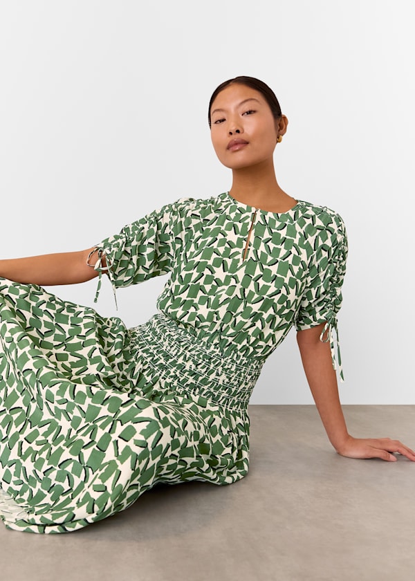 Ivory Petite Abstract Squares Midi Dress