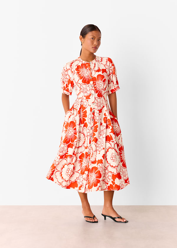 Red Petite Bloom Floral Midi Dress