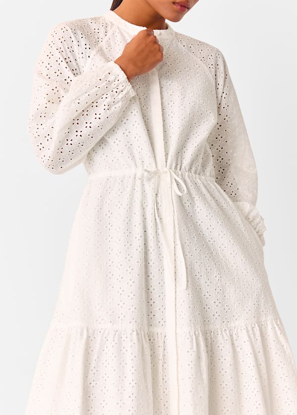 White Petite Broderie Midi Dress