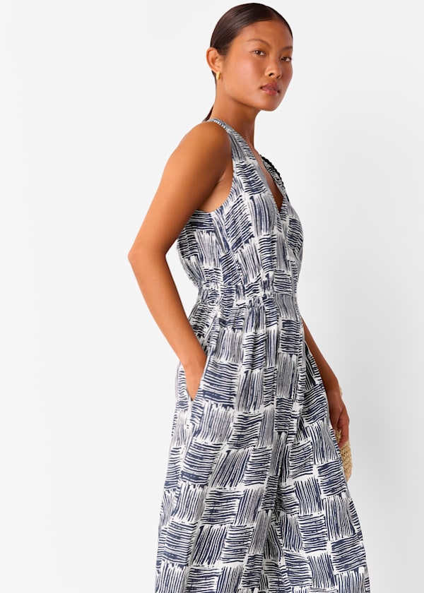 Navy Petite Hatch Squares Jumpsuit