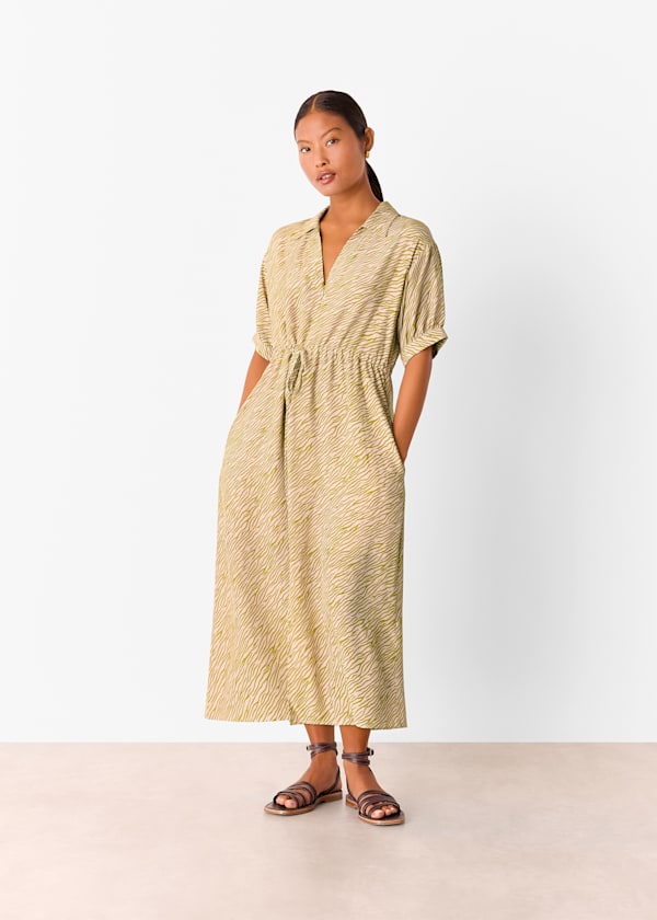 Green Petite Tiger Flame Midi Dress