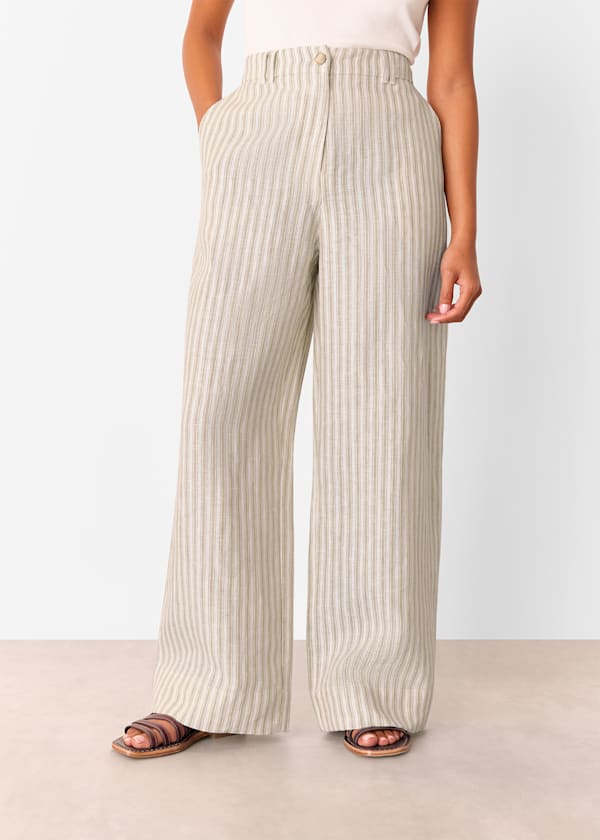 Neutral Petite Linen Stripe Trouser