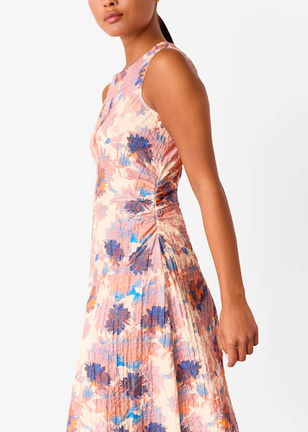 Pink Petite Floral Textured Midi Dress