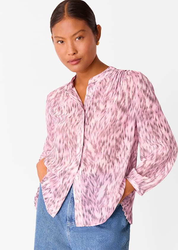 Petite Leopard Pleat Detail Shirt