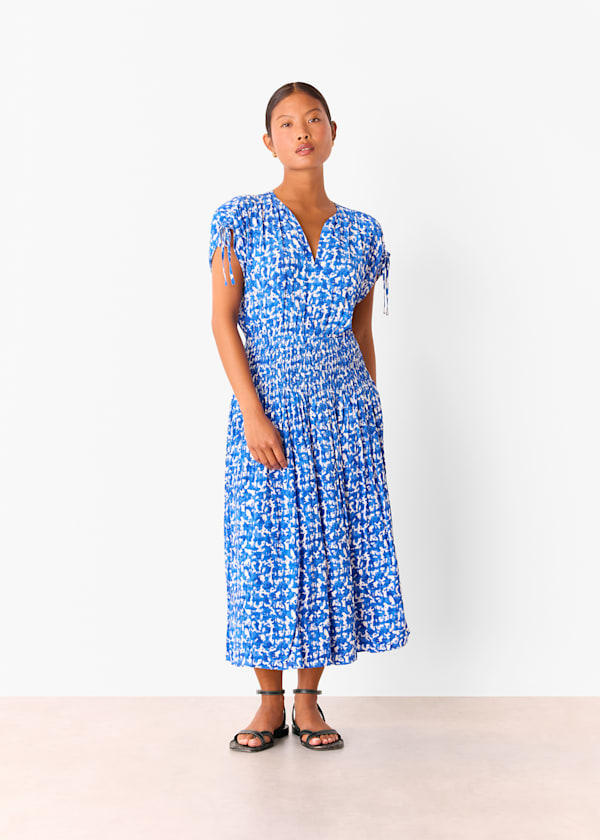 Blue Petite Brushed Stroke Midi Dress