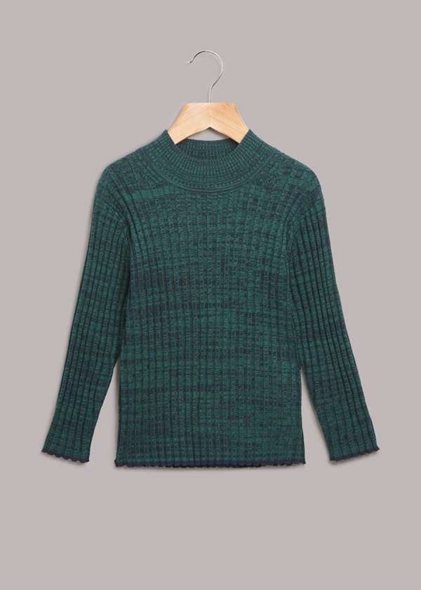 Green Rib Knit Marl High Neck