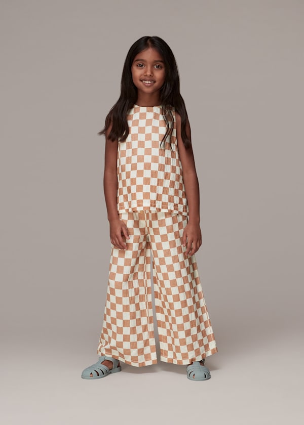 Multicolour Checkerboard Wide Leg Trouser
