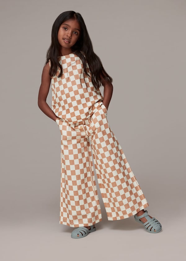 Multicolour Checkerboard Wide Leg Trouser
